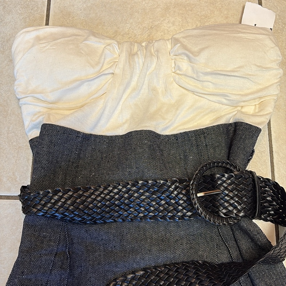 SOLD❣️❣️Vintage New Deadstock Y2K Strapless Denim Belted Mini Dress💕 - Picture 4 of 7